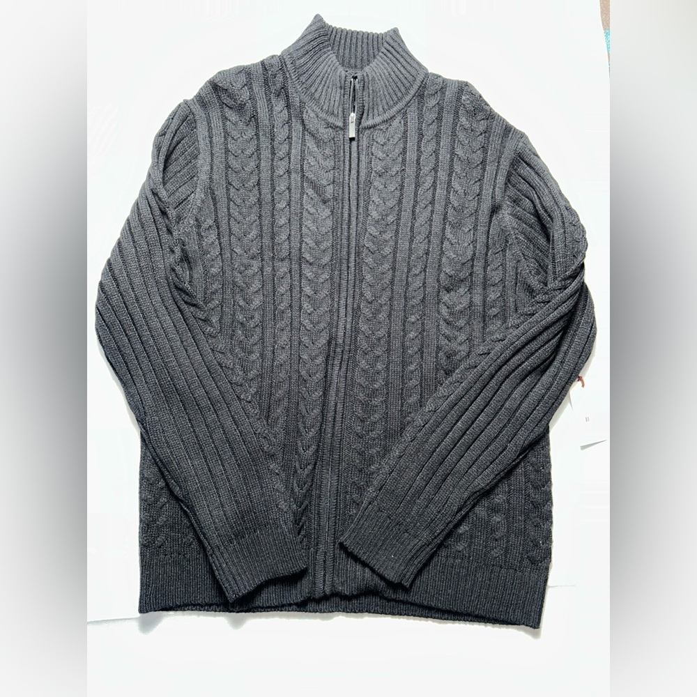 Sperry full zip cable knit wool blend sweater NWT size large